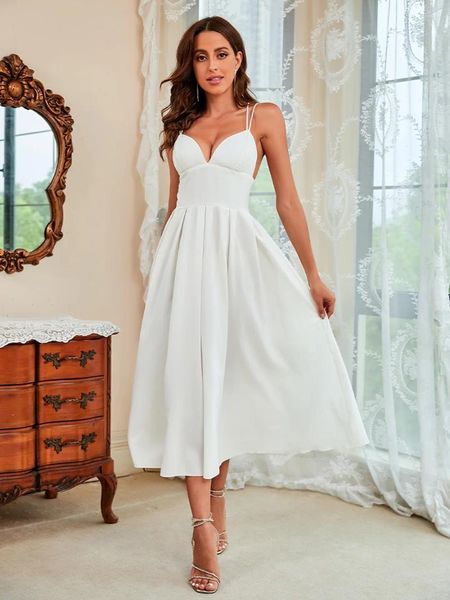 Lässige Kleider für Damen, Sommer, Party, Abendkleid, elegante Sommerkleider, sexy, tiefer V-Ausschnitt, verstellbarer Spaghettiträger, Cocktail-Swing