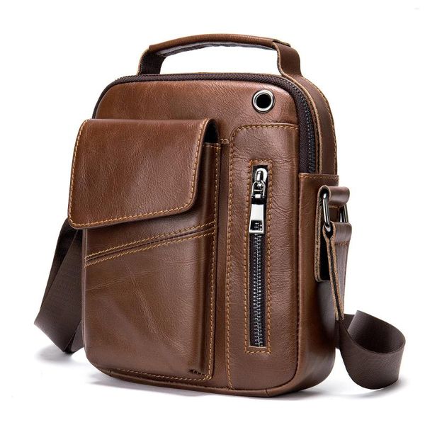 Bolsa mensageiro masculina vintage, bolsa de ombro pequena de couro de vaca de alta qualidade para homens