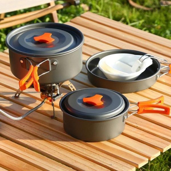 Conjuntos de panelas Conjunto de acampamento Conjunto de chaleira de água de alumínio Cookset Panela Tigela Caminhadas Churrasco Piquenique Utensílios de mesa ao ar livre