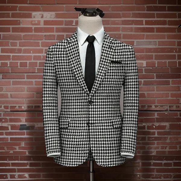 Blazer xadrez masculino, 1 peça, jaqueta com fenda lateral, slim fit, casaco casual verificado 240312