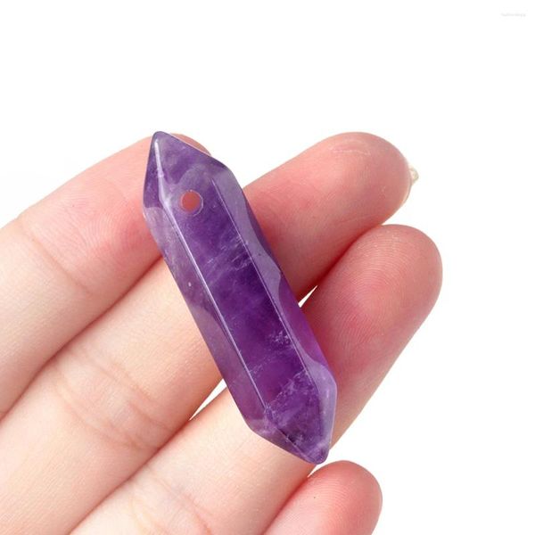 Anhänger Halsketten 1 stücke Natürliche Stein Reiki Heilung Amethysten Jade Spitze Sechseckige Charms Für Die Herstellung DIY Halskette Ohrringe Schmuck