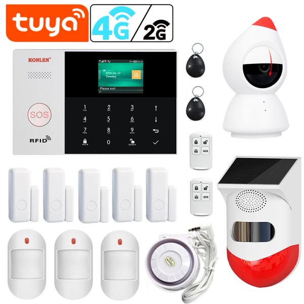 Kit Tuya WIFI 4G 2G GSM SMS Sistemi di allarme Sicurezza Casa Antifurto Antifurto con telecamera Sirena solare SOS Kit wireless Smart Life