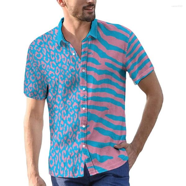 Мужские повседневные рубашки в нерегулярную полоску с 3D цифровым принтом, летняя рубашка на пуговицах с короткими рукавами, мужская одежда для отдыха и отдыха