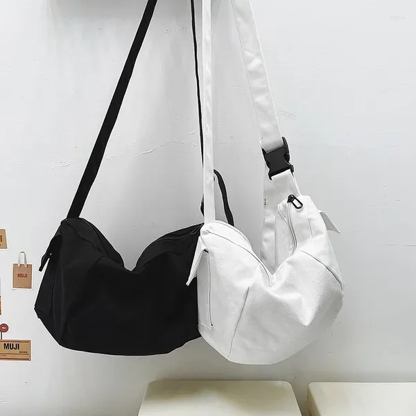 Saco preto e branco bolsa moda náilon ombro para homens mulheres leve cor sólida mochila japonês diagonal