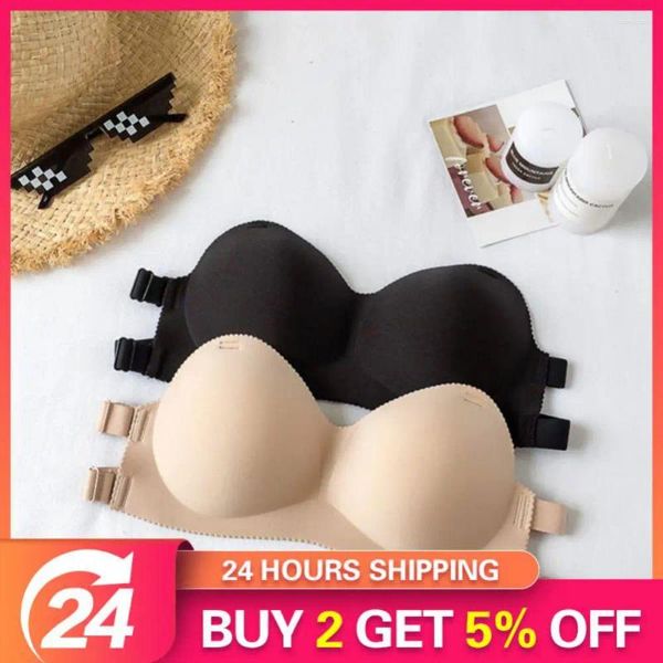 Sutiãs sexy mulheres sem alças sutiã confortável anel de aço macio roupa interior push up acolchoado sem costura bralette cor sólida senhoras lingerie