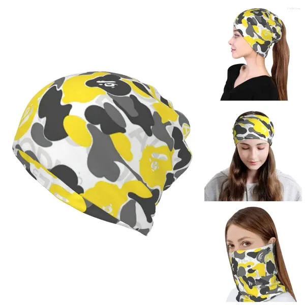 Beralar Sarı Camo Kamuflaj Deseni Bandana Kış Boyun Isıtıcı Kafa Beanies Kapaklar Kadınlar Yürüyüş Gaiter Kafa Bandı için Eşarp Sarma