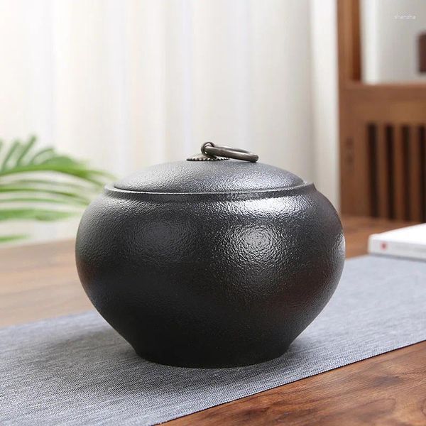Garrafas de armazenamento de chá de cerâmica preta com tampa selada recipientes de alimentos de cozinha de grande capacidade grãos de café perfumados