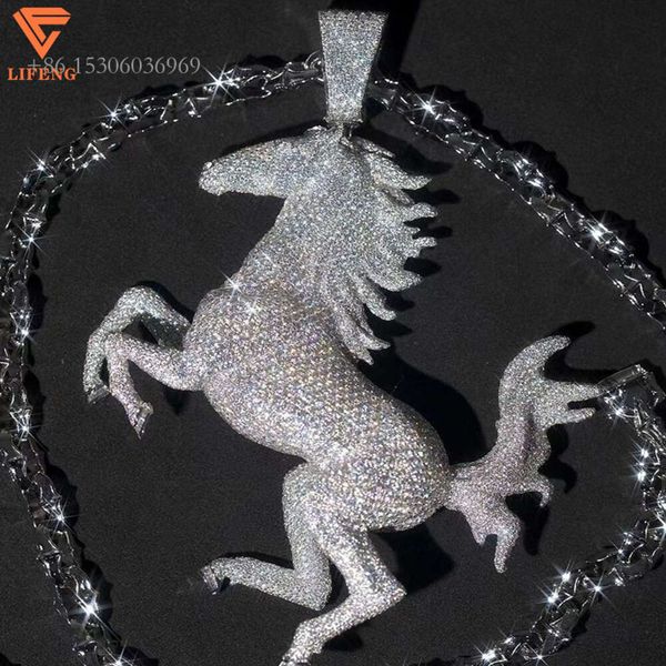 Mais recente design personalizado moda jóias sterling sier grande cavalo branco gelado hiphop vvs moissanite pingente para homem