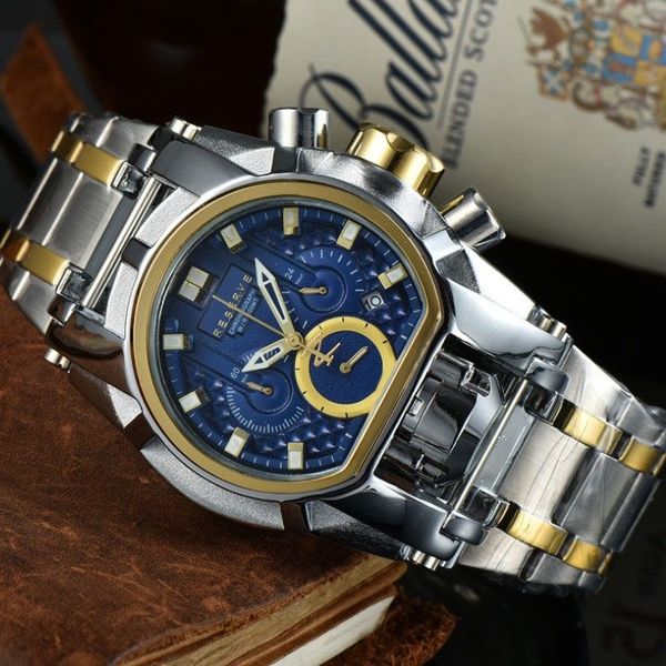 Orologio sportivo da uomo con calendario al quarzo INVICTO Reserve Bolt Zeus Bussola con funzione completa Filo d'acciaio Quadrante grande Fibbia pieghevole274m