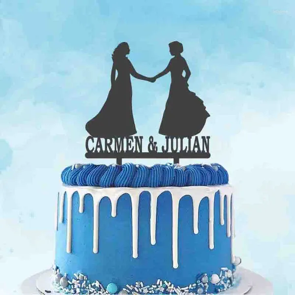 Fontes de festa com nome personalizado de casal para bolo de casamento lésbico para decoração