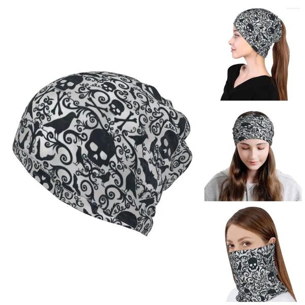 Berretti Teschi neri Ossa incrociate Corvi Bandana Scaldacollo invernale Skullies Berretti Berretti da donna Avvolgere Sciarpa per il viso per l'escursionismo Ghetta Fascia per capelli