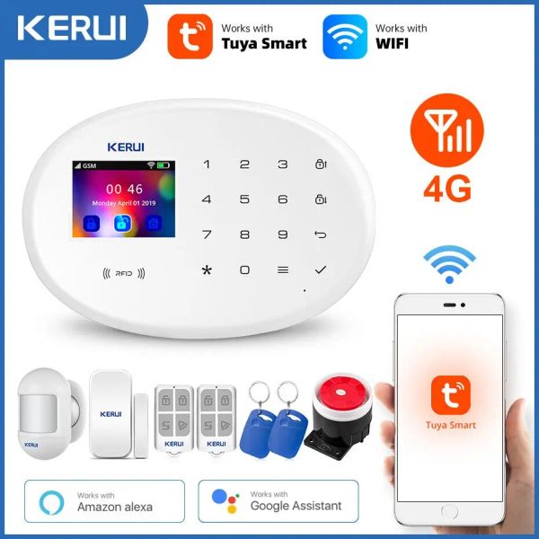 Kameralar Kerui Tuya Wifi GSM 4G Akıllı Ev Güvenlik Alarm Sistemi RFID Uygulaması Kablosuz Siren Sensör Dedektörü IP Kamera Sistema De Alarm