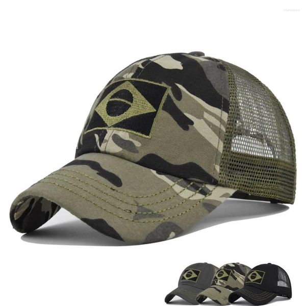 Bonés de bola verão camo gorras de beisebol bordado brasil bandeira malha chapéu camuflagem respirável tático militar snapback chapéus