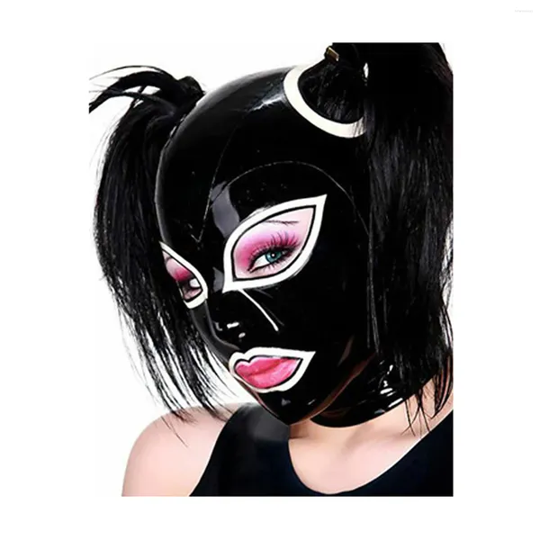 Conjuntos de sutiãs Monnik Máscara de Látex Senhoras Moda Capa de Borracha com Buracos de Cabelo e Zíper Traseiro Feito à Mão para Festa Cosplay Catsuit