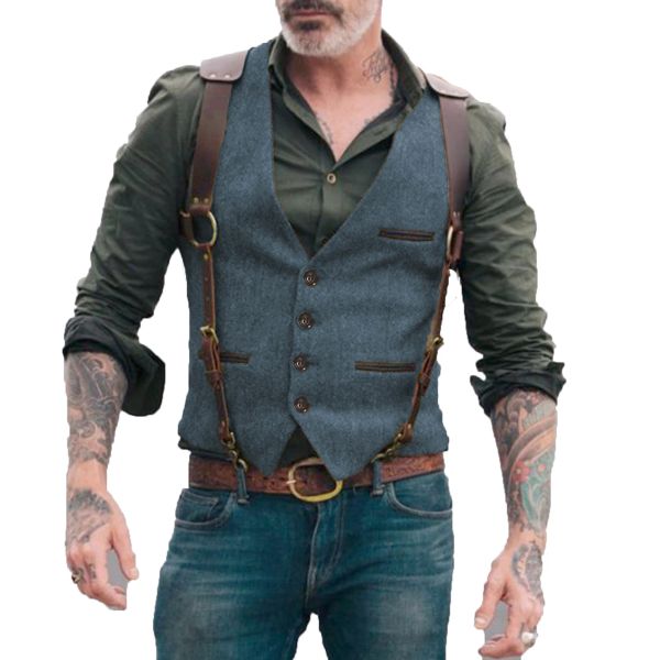 Gilet Gilet da uomo Gilet in tweed a spina di pesce con scollo a V Abito formale da lavoro Gilet per abito da sposa o smoking