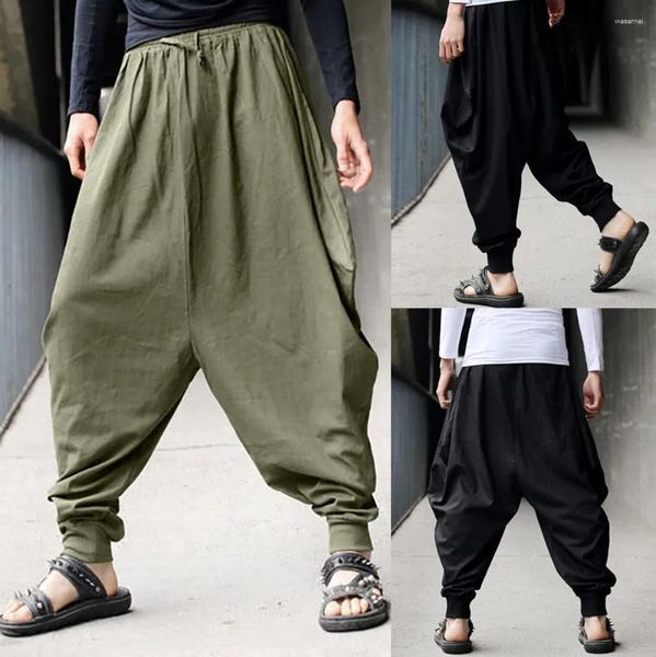 Calças masculinas baggy algodão harem homens casual cigano festival sólido retro homem calças y2k roupas perna larga ginásio trabalho pantalones streetwear