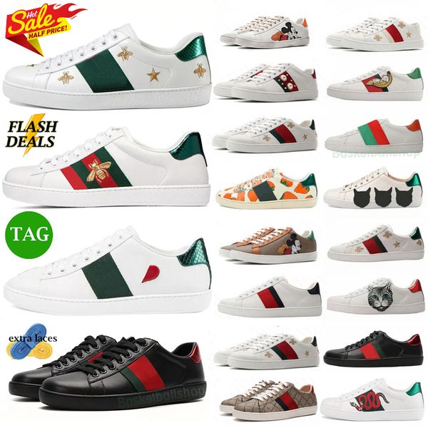 Designer Scarpe da uomo di lusso Italia Bee Ace Scarpe casual Uomo Donna Scarpe piatte bianche in pelle Verde Banda rossa ricamata Coppie Scarpe da ginnastica Sneakers Taglia 35-45