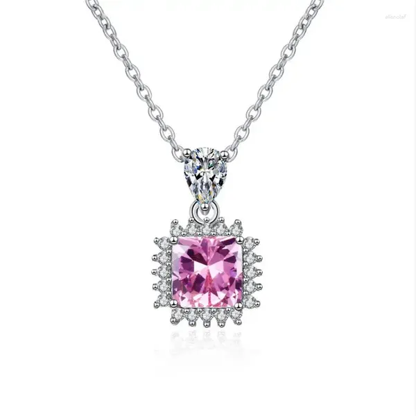 Ожерелья с подвесками, трендовое ожерелье из чистого серебра 925 пробы с иглами для женщин и девочек, сверкающий розовый циркон на день рождения