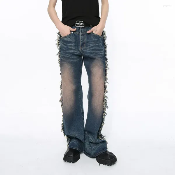 Männer Jeans SYUHGFA Denim Hosen 2024 Frühling High Street Vibe Personalisierte Ragged Edge Splicing Trendy Designer Männliche Hosen