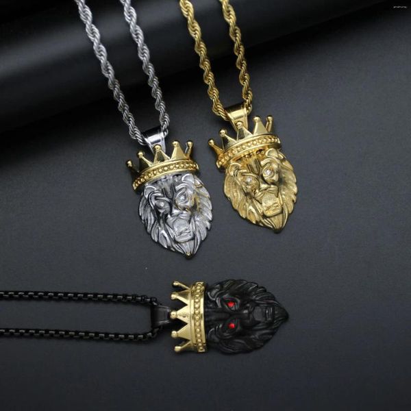 Anhänger Halsketten Hip Hop Löwe Krone Halskette für Männer Gold Farbe 316L Edelstahl Schmuck