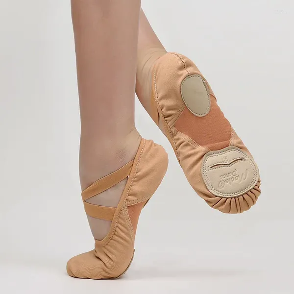 Scarpe da ballo Balletto per ragazze Scarpe per bambini Ballerine Doppio pizzo Tessuto elasticizzato Midlle Mesh Donna Ballerina elastica