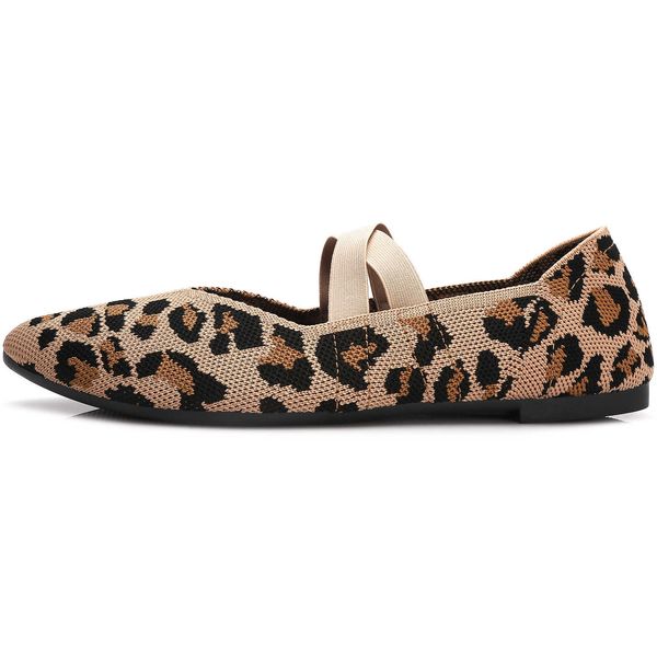 HBP Scarpe piatte in tinta unita in maglia a punta all'ingrosso senza marchio Décolleté da donna casual con stampa leopardata