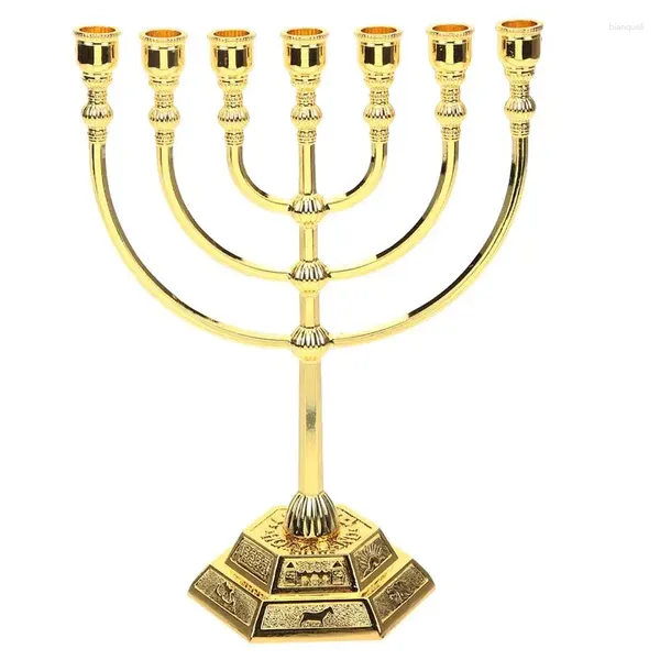 Portacandele Portacandele a 7 rami Israele Menorah Temple Candelabro Supporto da tavolo Candelabri Chanukah Base Decorazione festival