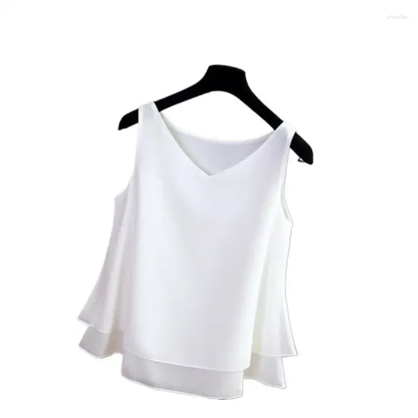 Tanques femininos chiffon casual solto com decote em v sem mangas sólido tankcamis branco azul verde topos recortados feminino