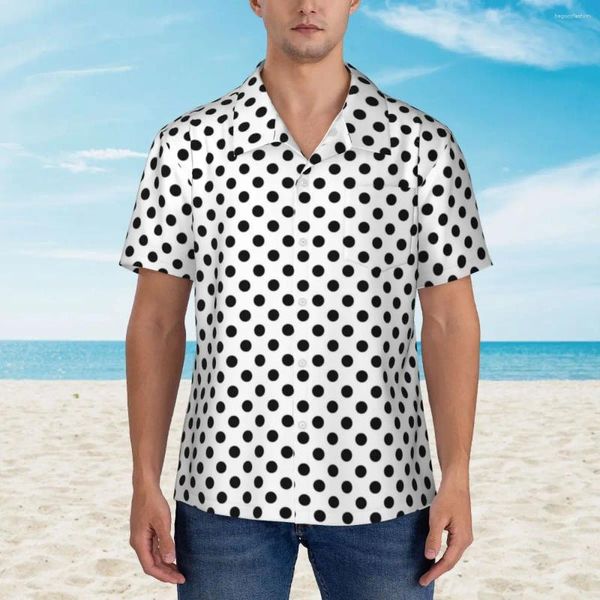 Camisas casuais masculinas 80s estilo design camisa de praia bolinhas pretas havaianas homens blusas legais manga curta harajuku top gráfico