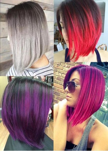 10 polegadas Ombre Curto Bob Estilo Perucas Sintéticas para Mulheres Negras Parte Média Reta Cinza Vermelho Rosa Cosplay Hair95750954827758