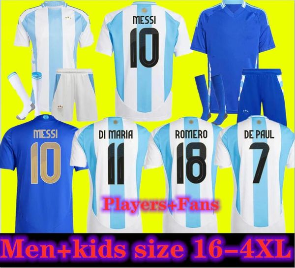 16-4XL 24 25 MESSIS Аргентина дома в гостях футбольные майки 2024 J.AAREZ DI MARIA DYBALA MARTINEZ ALLISTER MARADONA Мужчины Дети Футболка Вентиляторы Игрок