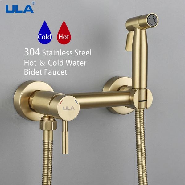 ULA Gold Bidet Wasserhahn Toilette Edelstahl Handbrause Set Kaltwassermischer Kran Badezimmer Duschkopf 240314