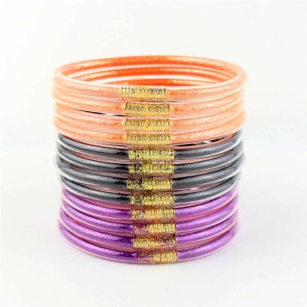 Halloween Nero Arancione Viola Tubo di silicone trasparente Polvere d'oro 2023 Nuovo braccialetto da donna JELLY BANGLE