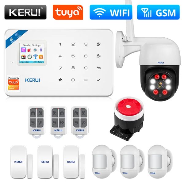 Kits Kerui W181 Alarmsystem WiFi GSM Alarm Kit Tuya Smart Home Alarm unterstützen Alexa Motion Sensor Türsensor IP IP -Kamera