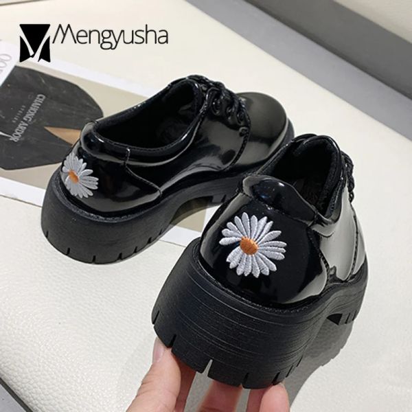 Обувь женщина вышивая цветочные квартиры Daisy Lace Up Loafers Sun Floral Derby Shoes 40 Японская кожа