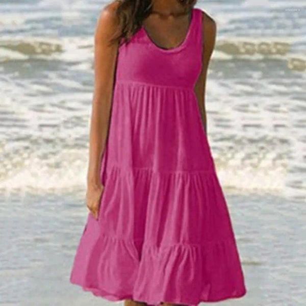 Freizeitkleider Damen Kleid Stilvoll Plus Size Damen Sommer Midi mit Patchwork-Saum ärmellos A-Linie Urlaub Strand für eine lockere