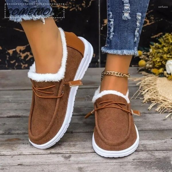 Scarpe Casual da Donna di Grandi Dimensioni 36-43 Cotone 2024 Autunno Inverno Testa Rotonda Lace Up con Calore Scarpe da Ginnastica Donna Appartamenti Mocassini