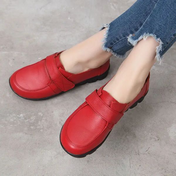 Botas de melhor qualidade de casamento vermelho apartamentos de casamento feminino de luxo de couro real tamanho grande 42 mocassins mamãe trabalho sapatos mulheres preto mocassins