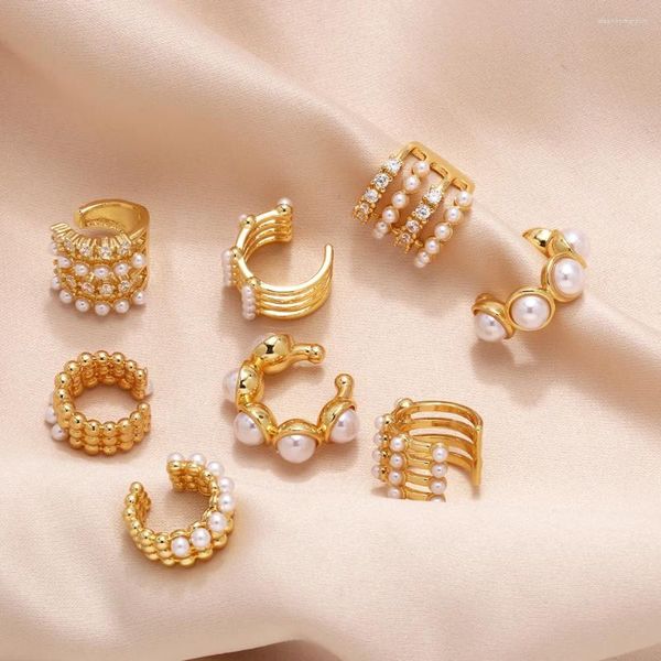 Orecchini posteriori FLOLA squisita perla bianca clip a forma di C per le donne semplici polsini per le orecchie senza piercing gioielli impilabili regali per feste Ersa076