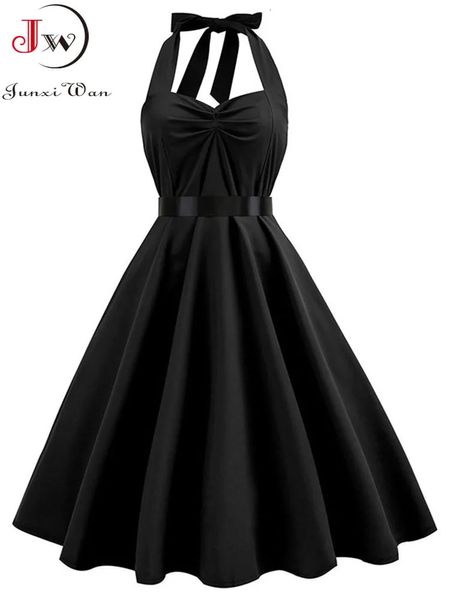 Sexy Halter Party Kleider Sommer Backless Vintage Kleider Retro Rockabilly Swing Robe femme Elegante Midi Sommerkleid 240306