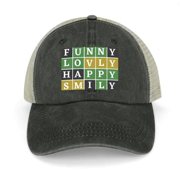 Cappellini da baseball Impara la felicità attraverso il gioco puzzle Wordle - Divertiti con il cappello da cowboy sorridente felice e streetwear Ragazzo Bambino Donna