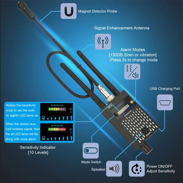 Kameras hoher Empfindlichkeit Antispy RF Signal Automatischer Detektorfinder GPS Magnetic Detect WiFi Wireless Kameratiker Detektor