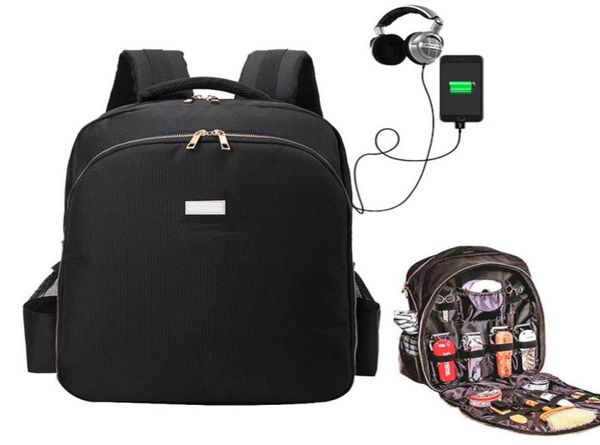 Mochila de barbeiro, bolsa de ferramentas de cabeleireiro para viagem, com usb multifuncional, organizador de corte de cabelo, estojo de armazenamento a255d3111825