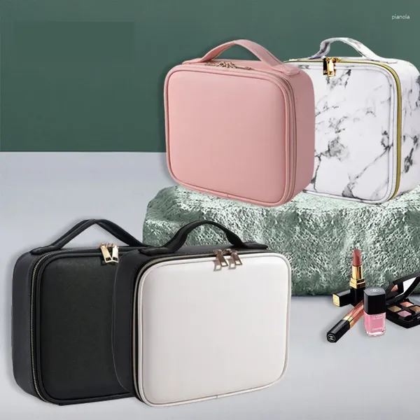 Borse per cosmetici Borsa per trucco Custodia per vanità Viaggio Beauty Box Organizer con scomparto regolabile PU