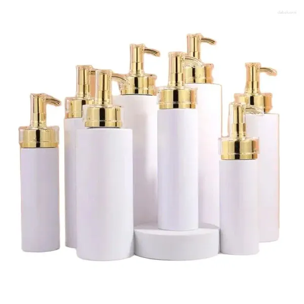 Garrafas de armazenamento 10pcs garrafa de plástico branco luxo bomba de ouro cosmético recarregável vazio shampoo loção 100ml 120ml150ml 200ml 300ml 500ml