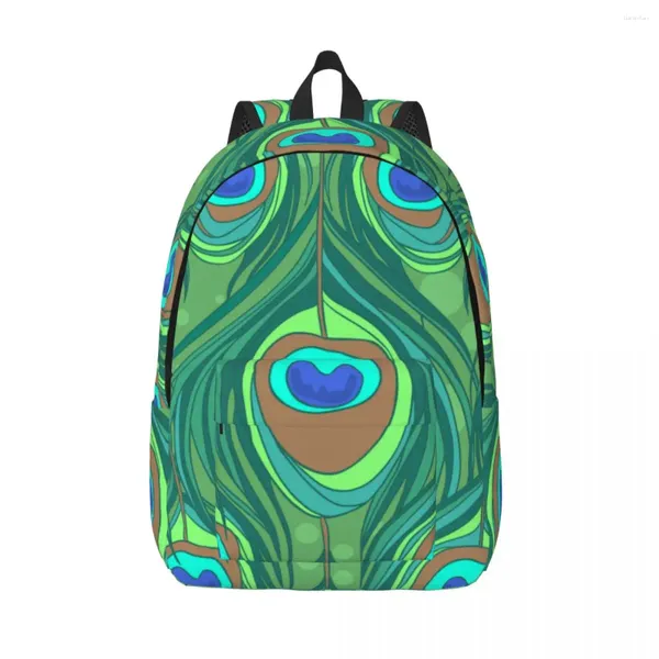 Zaino colorato modello piuma di pavone borsa da viaggio unisex zainetto bookbag Mochila