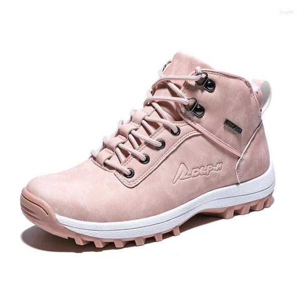 Fitness Schuhe 2024 Winter Wandern Stiefel Frauen Rosa Plüsch Warme High Top Schnee PU Leder Anti-Slip Ankle Trekking