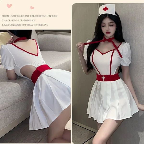 Сексуальная униформа медсестры с открытой промежностью, косплей, нижнее белье для медсестер, порно пижамы, боди, эротическая одежда, юбка для доктора, секс 240311