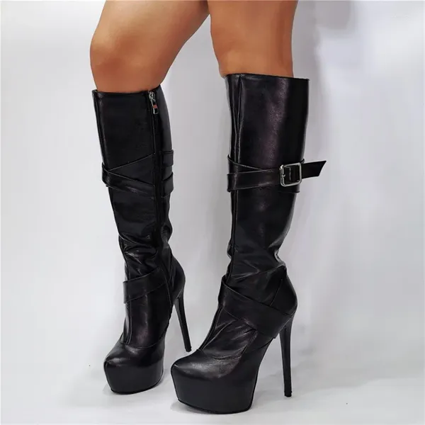 Женские сапоги на тонком высоком каблуке с круглым носком до колена в стиле знаменитостей, лаконичные высокие уличные туфли-гладиаторы на осень-зиму, длинные модельные туфли для подиума