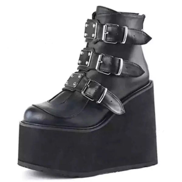 Stivali inverno ankl bootes donne punk punk pliplat stivali cunei alti tacchi da donna stivali corti botas de mujer plus size 43